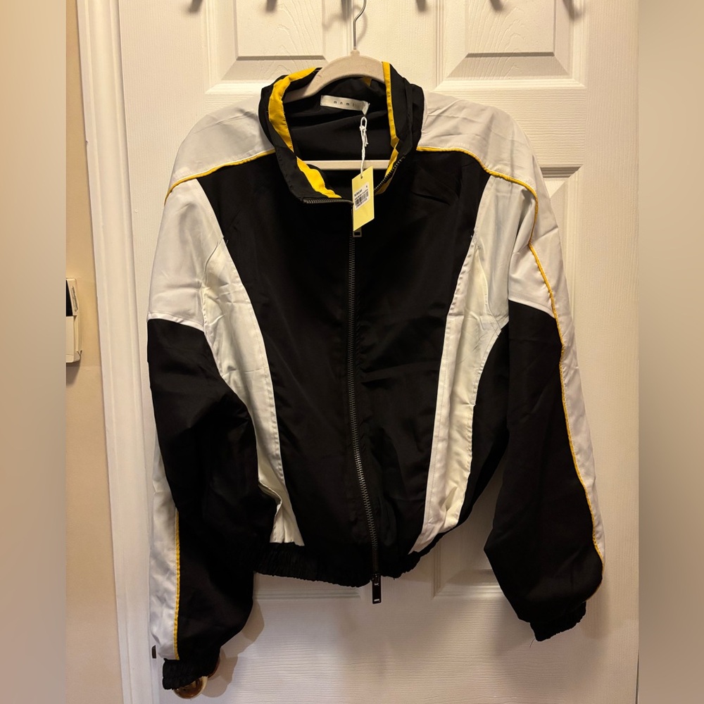 MNML Moto Racing Jacket for Men’s in Black & White w Yellow Trim Size Small BNWT